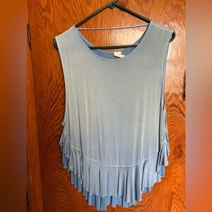 We The Free Blue Asymmetrical Ruffled Tank Top